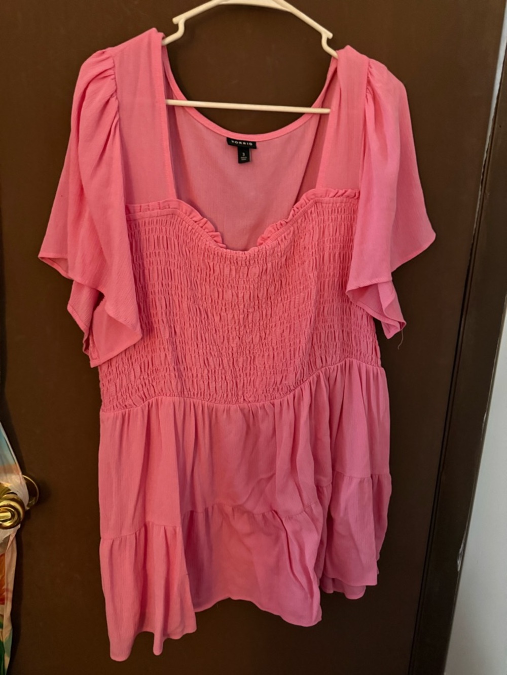 torrid Pink Smocked Flutter Tunic Top